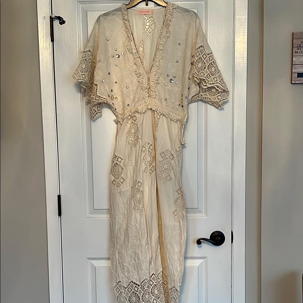 Elegant Lacy and Jeweled Cream Lace Dress - Purchased in a Brazilian Botuque